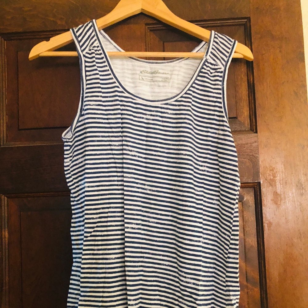Dark blue and white striped cotton tank